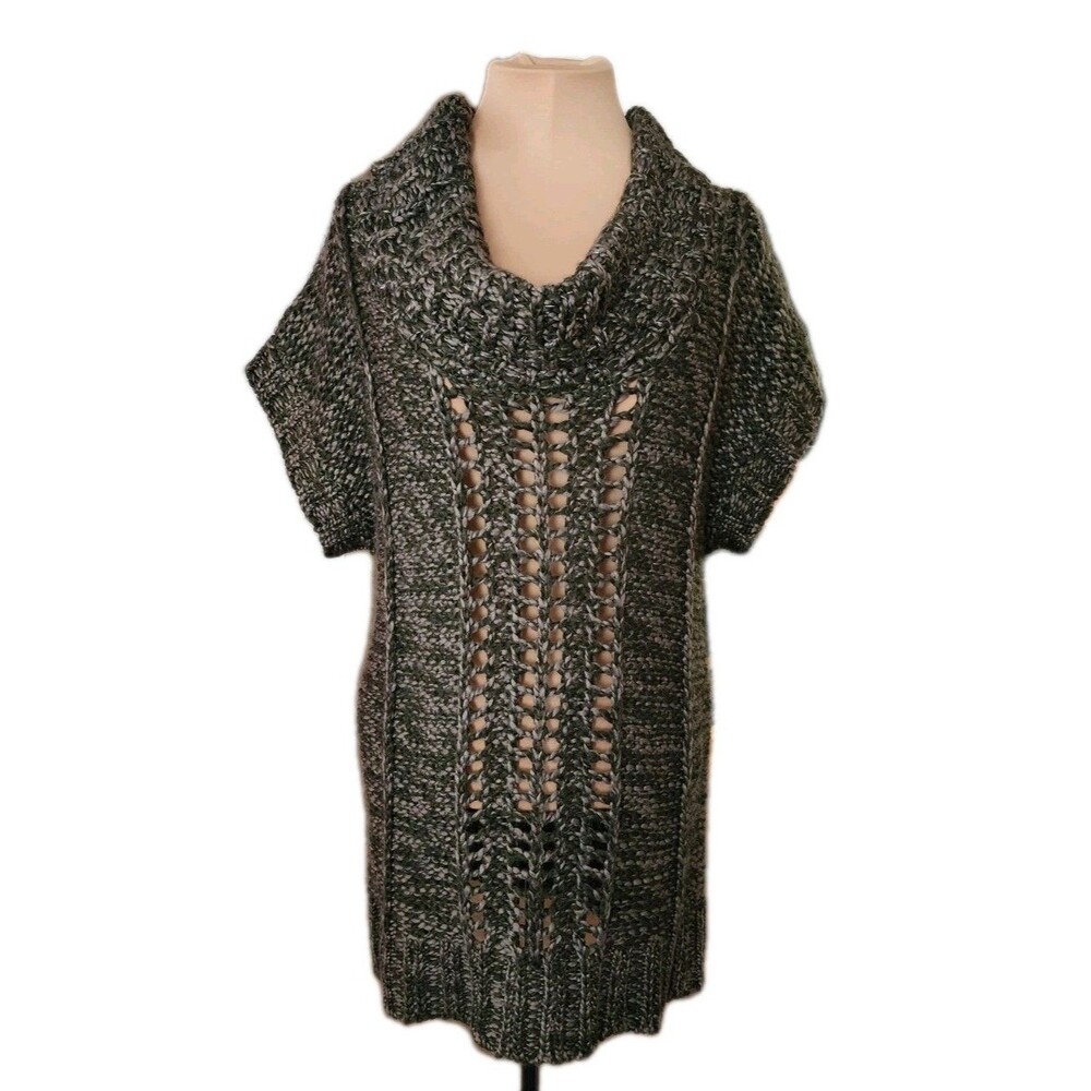 Y2K Mudd Chunky Knit Cowl Neck Tunic Sweater NWT XL Green Metallic Boho Festival